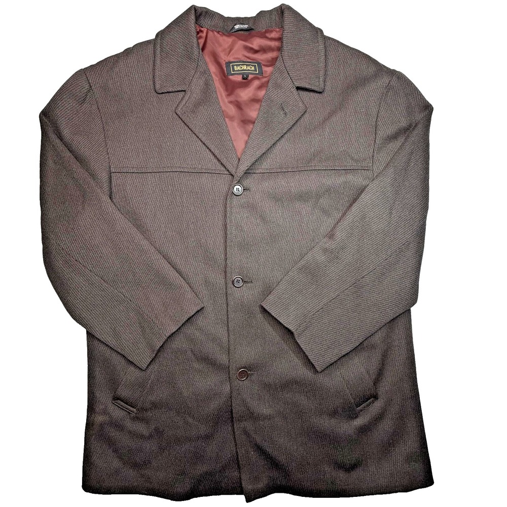 Vtg Bachrach Sport Coat Mens Sz Large Brown 100% Wool Tweed Three Button Jacket